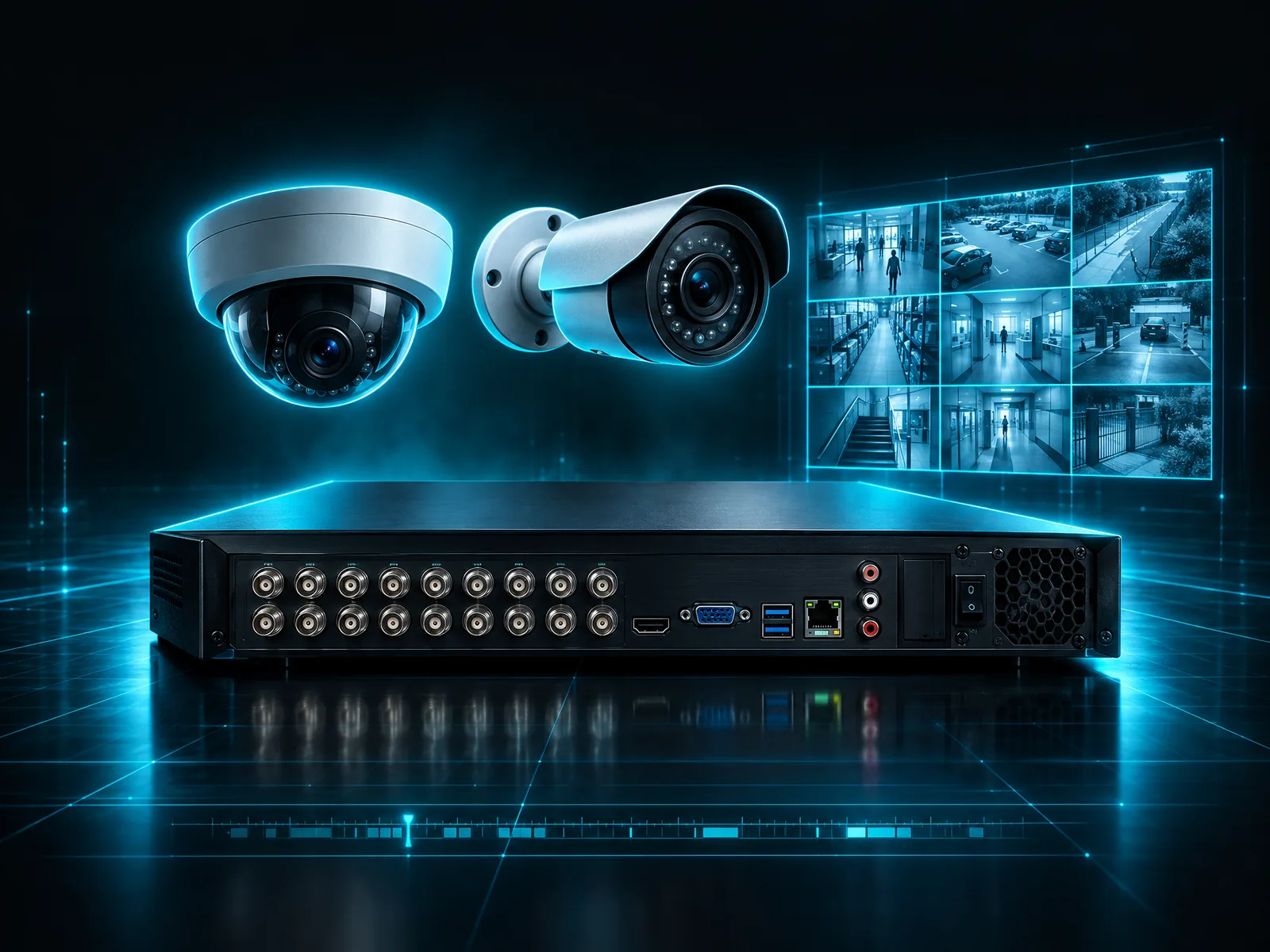 A security DVR recorder with dome cameras