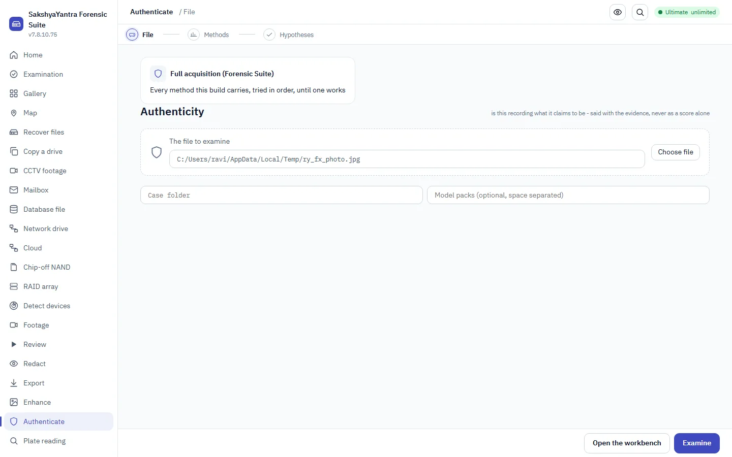 The authenticity examine wizard: File, Methods, Hypotheses