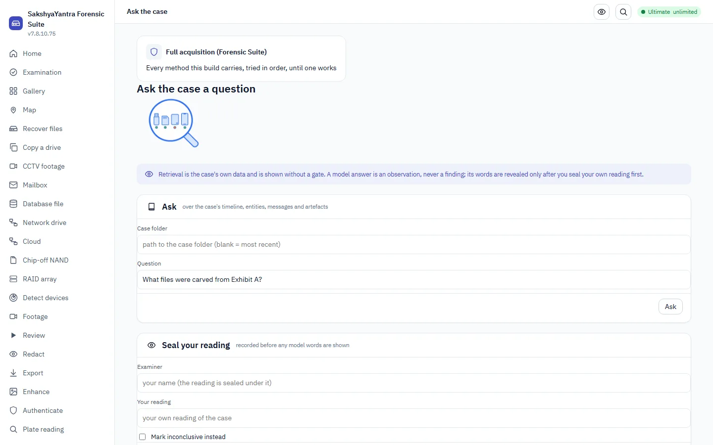 Ask-the-case: the retrieval list and the sealed verdict track