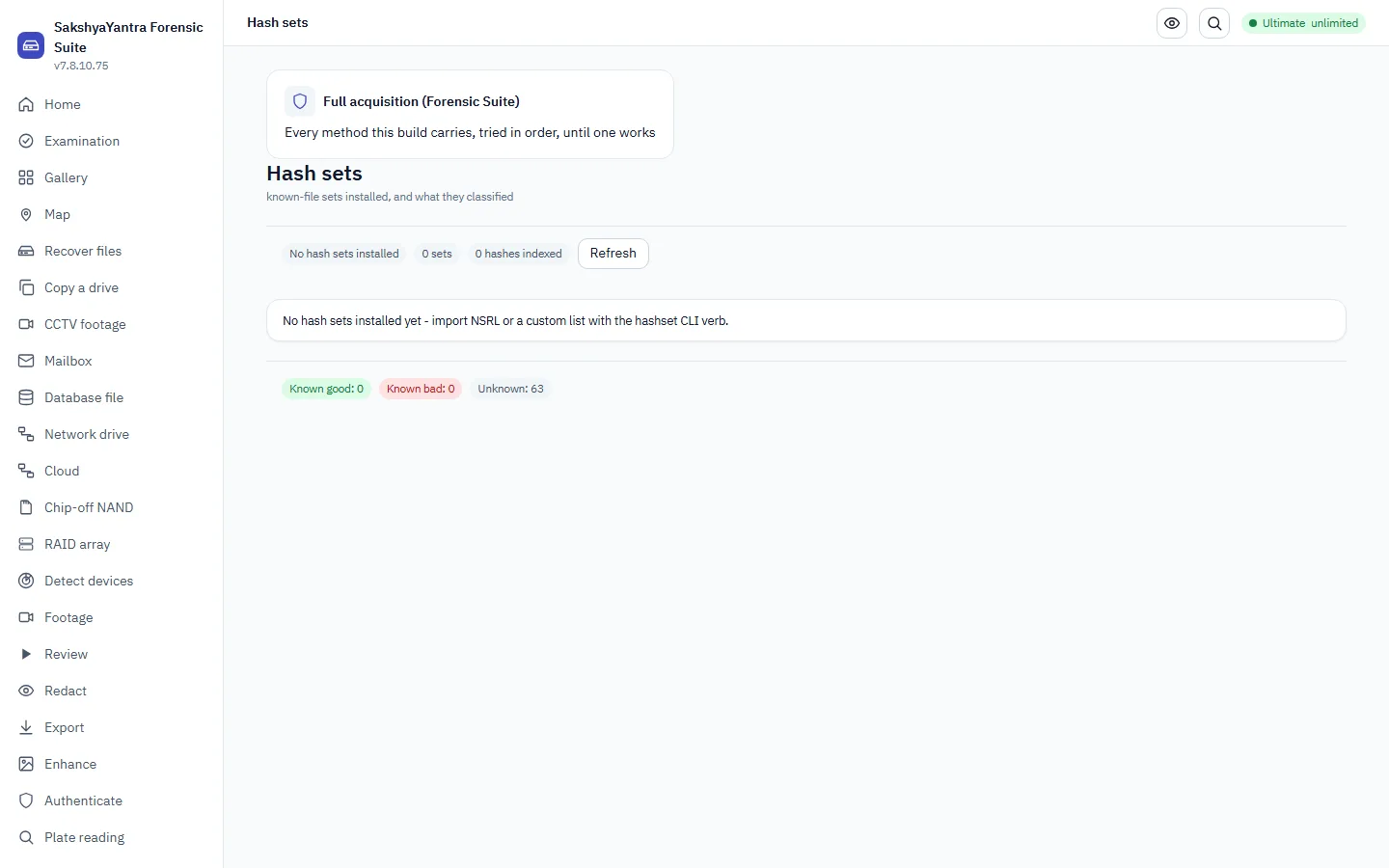 The hash sets: installed sets and the classify tally