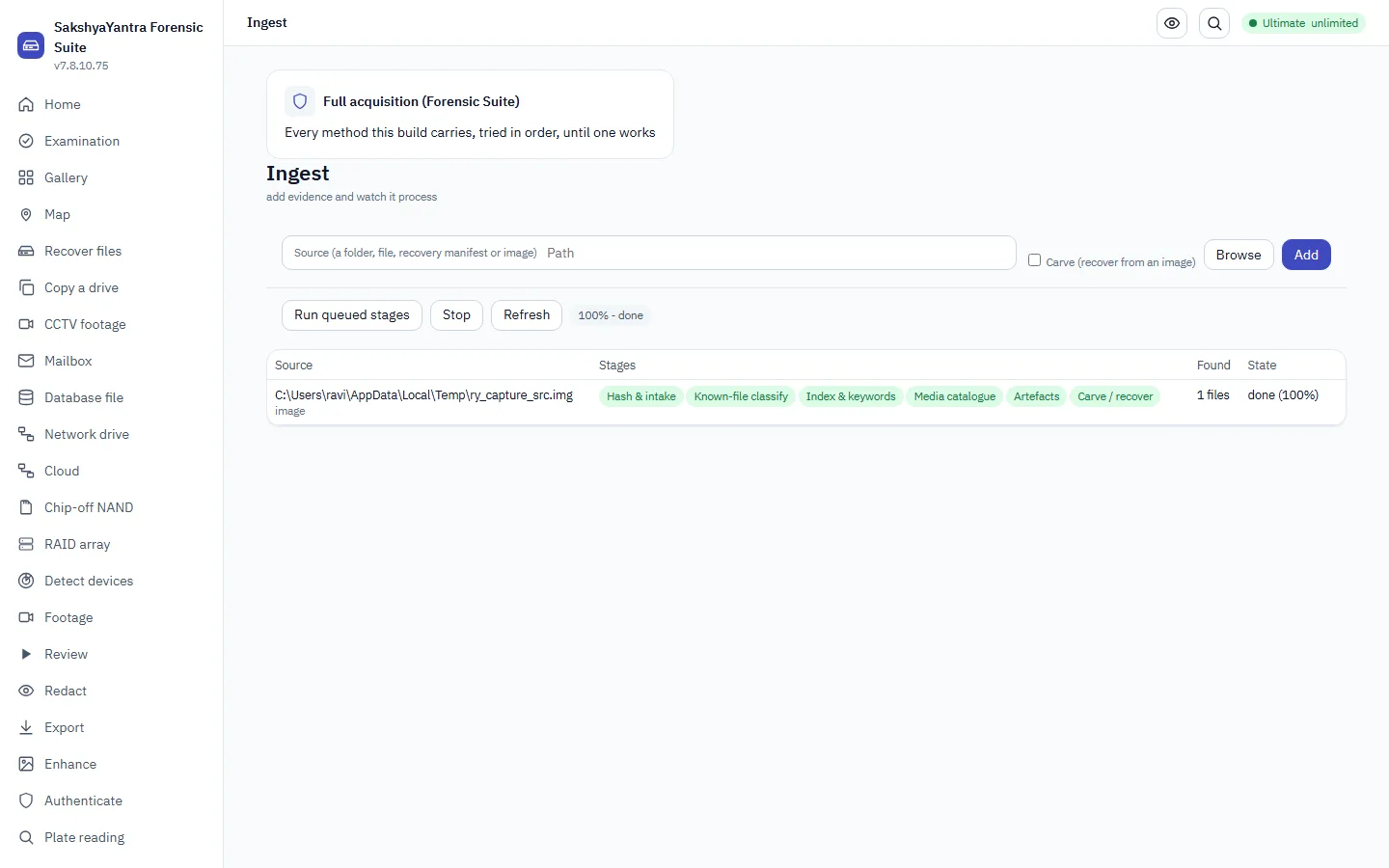 The ingest dashboard with an exhibit's pipeline stages