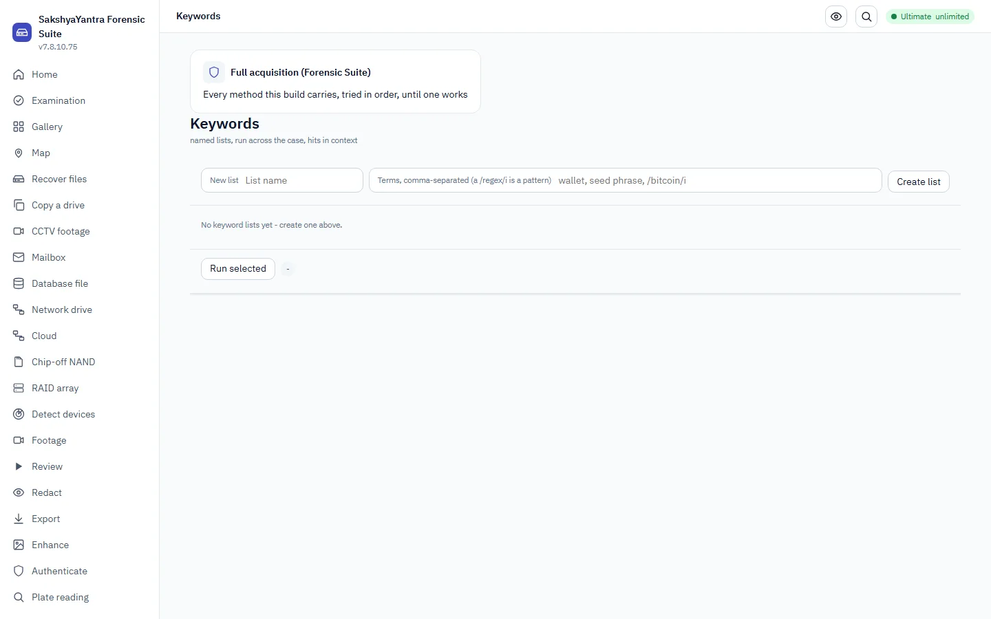 The keyword lists manager