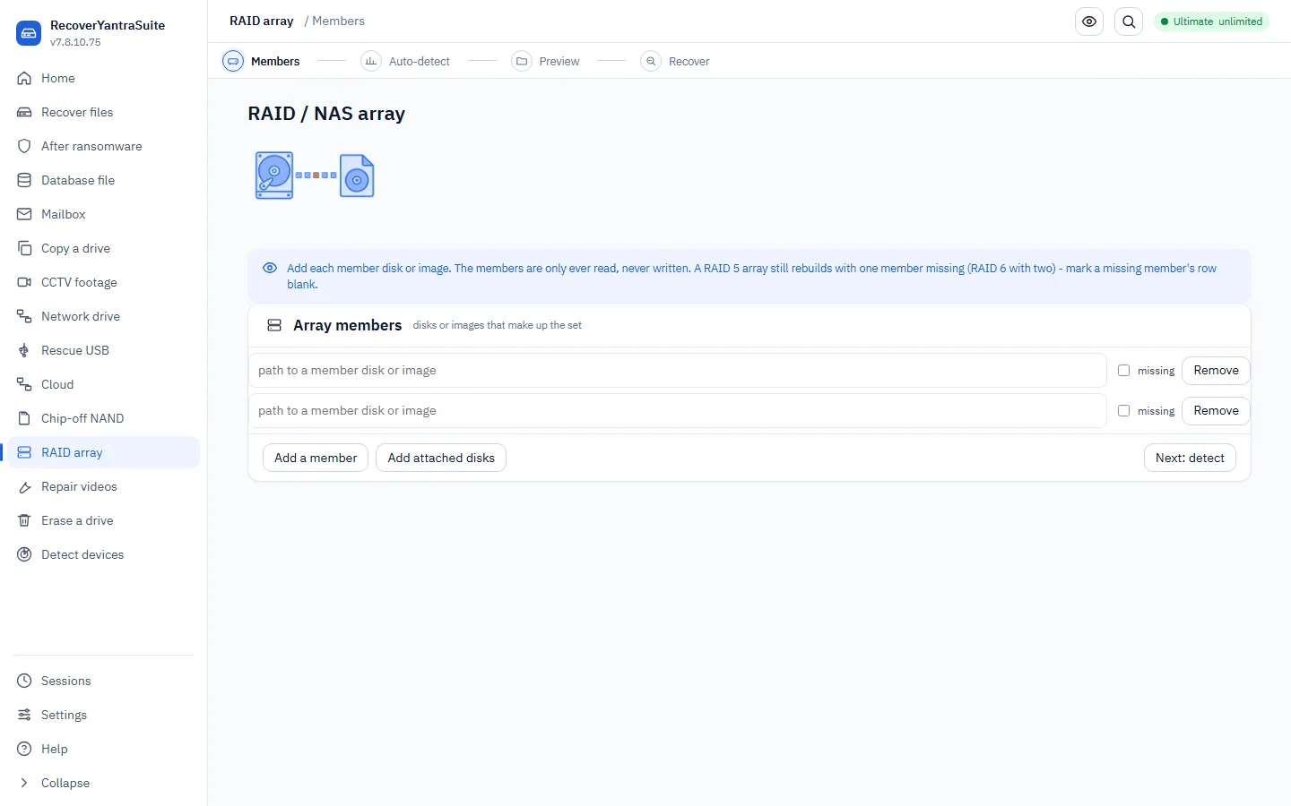 RAID / NAS assembly - member slots, auto-detect and recovery