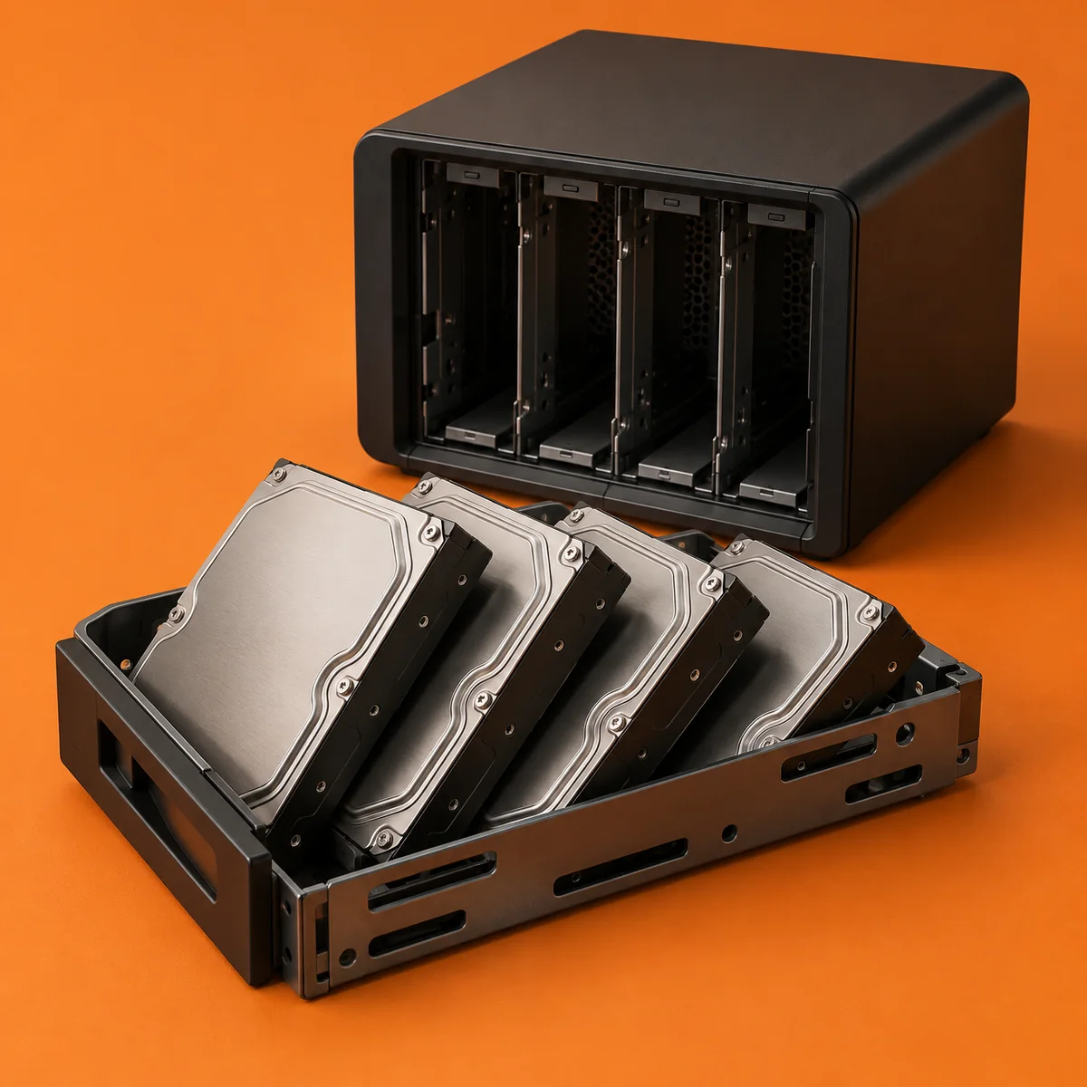 RAID, NAS and storage pools, rendered in the family colour