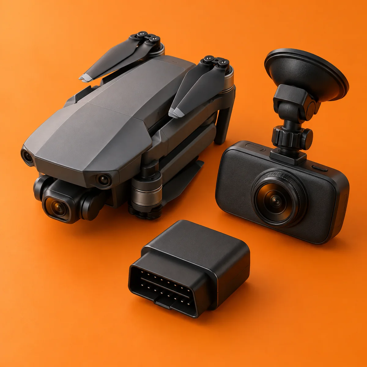 Drones and vehicles, rendered in the family colour
