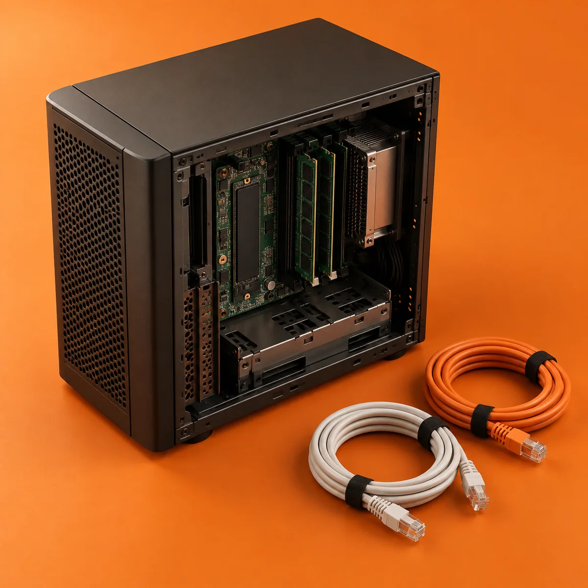 Virtual machines and cloud caches, rendered in the family colour